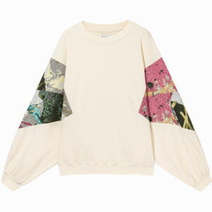 Women’s abstract jacquard round neck thin velvet bat sweatshirt