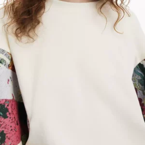 Women’s abstract jacquard round neck thin velvet bat sweatshirt