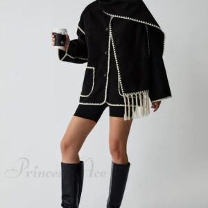 Contrast Trim Jacket Trendy With Matching Scarf