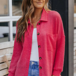 Blouse Waffle-Knit Dropped Neck Collared Shoulder