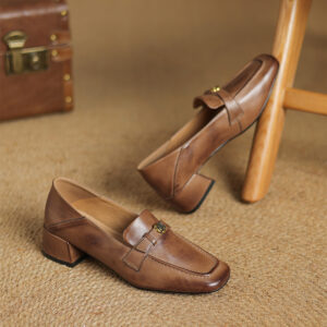 Beary Square Toe Block Heels Loafers Shoes