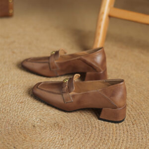 Beary Square Toe Block Heels Loafers Shoes