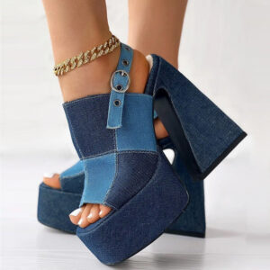 In My Jeans Denim Sling Back Platform Heels